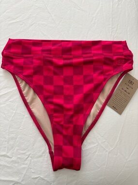 Albion Checkerboard High-Cut Bikini Bottom - Bright Pink